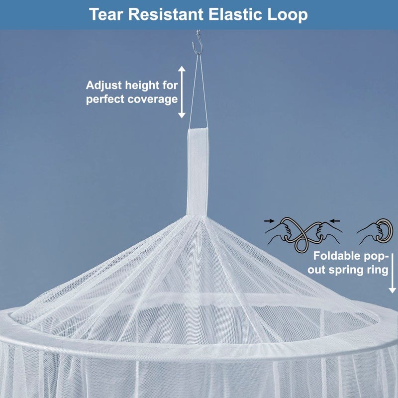 Universal Backpackers Mosquito Net for Single to King-Sized Beds â€“ 2 Openings or Fully-Enclosed Bed Canopy â€“ Conical Design for Decoration or Travel â€“ Free Bag & Hanging Kit for Easy Setup - Image 2
